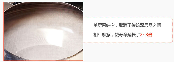 單層網(wǎng)結(jié)構(gòu)，取消了傳統(tǒng)雙層網(wǎng)之間相互摩擦，使壽命延長了2~3倍