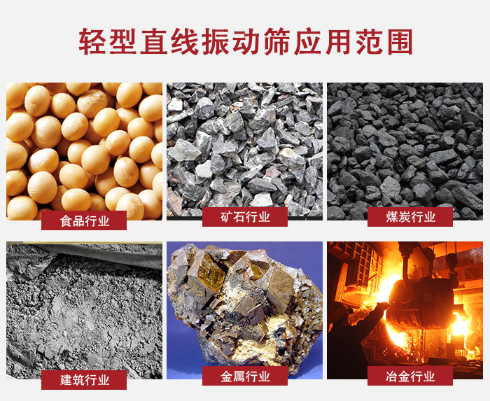 輕型直線振動篩應用范圍較廣多使用與顆粒狀，粉狀以及其它重型行業(yè)的輸送。