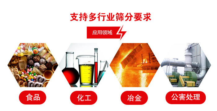 旋振篩適用的行業(yè)：食品行業(yè)，化工行業(yè)，冶金行業(yè)，公害處理等。