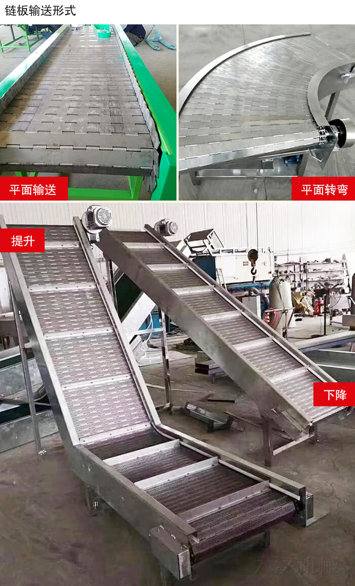 鏈板輸送機(jī)平面輸送，平面拐彎，提升等運(yùn)行現(xiàn)場(chǎng)圖片